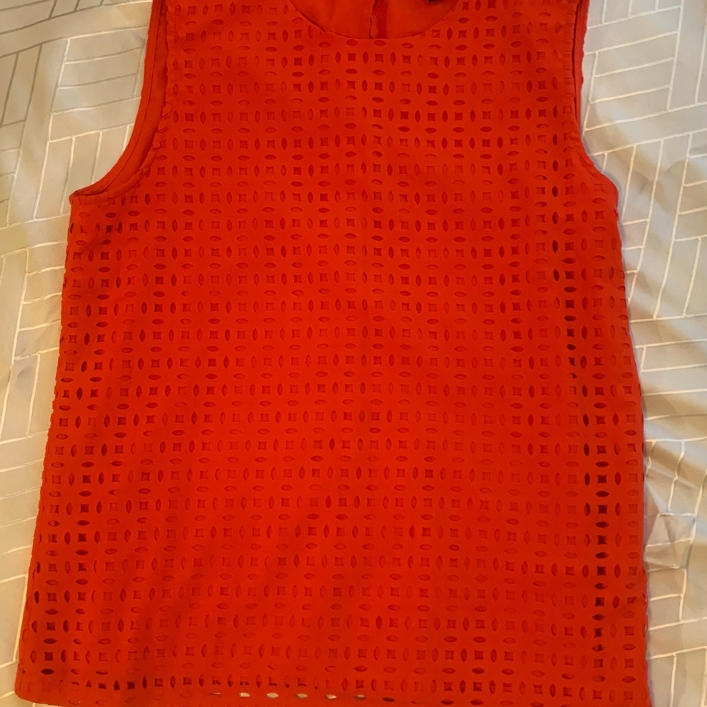 Cynthia Rowley orange Red Cut-Out Blouse print sleeveless designer buttons top